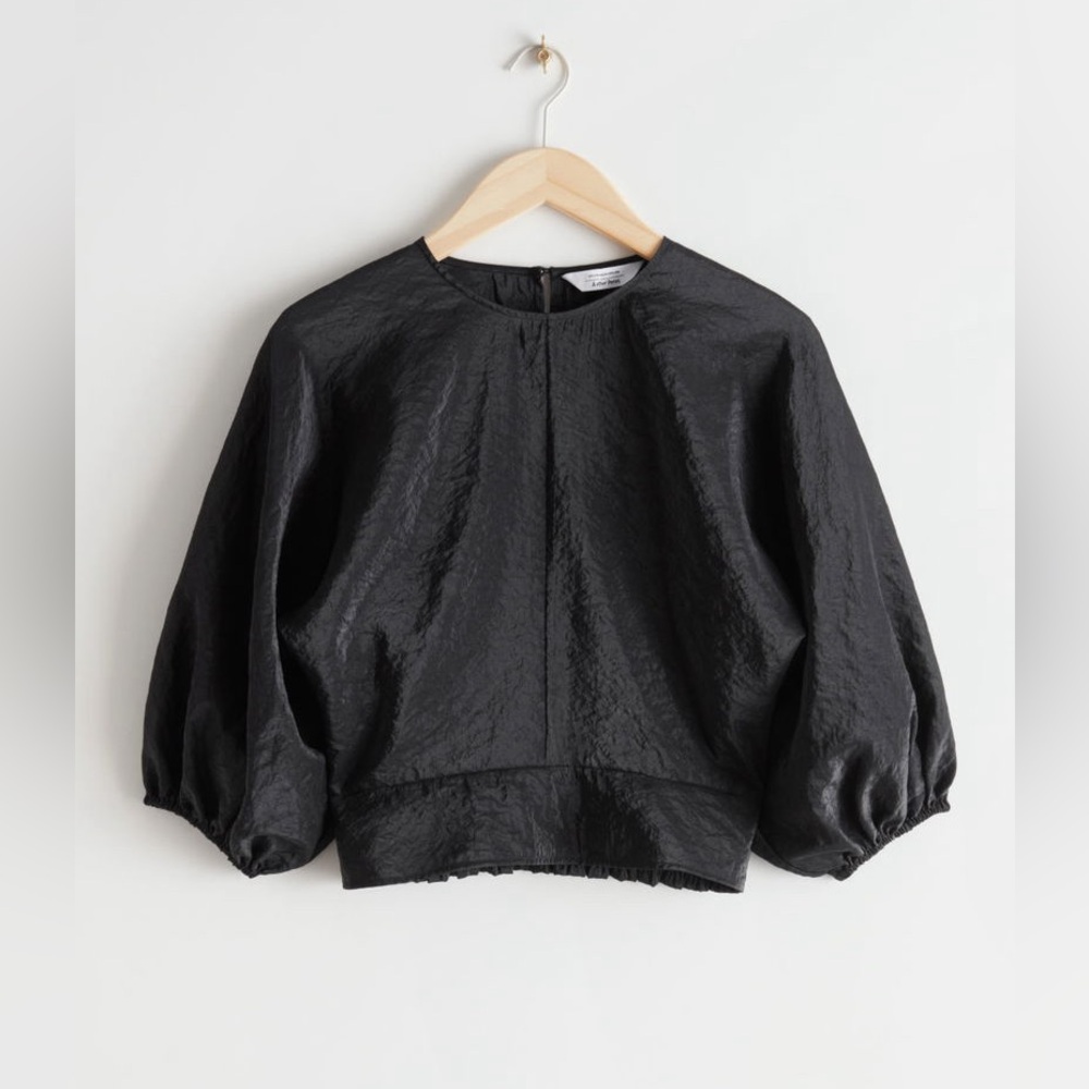 & Other Stories Black Textured Puff Sleeve Blouse